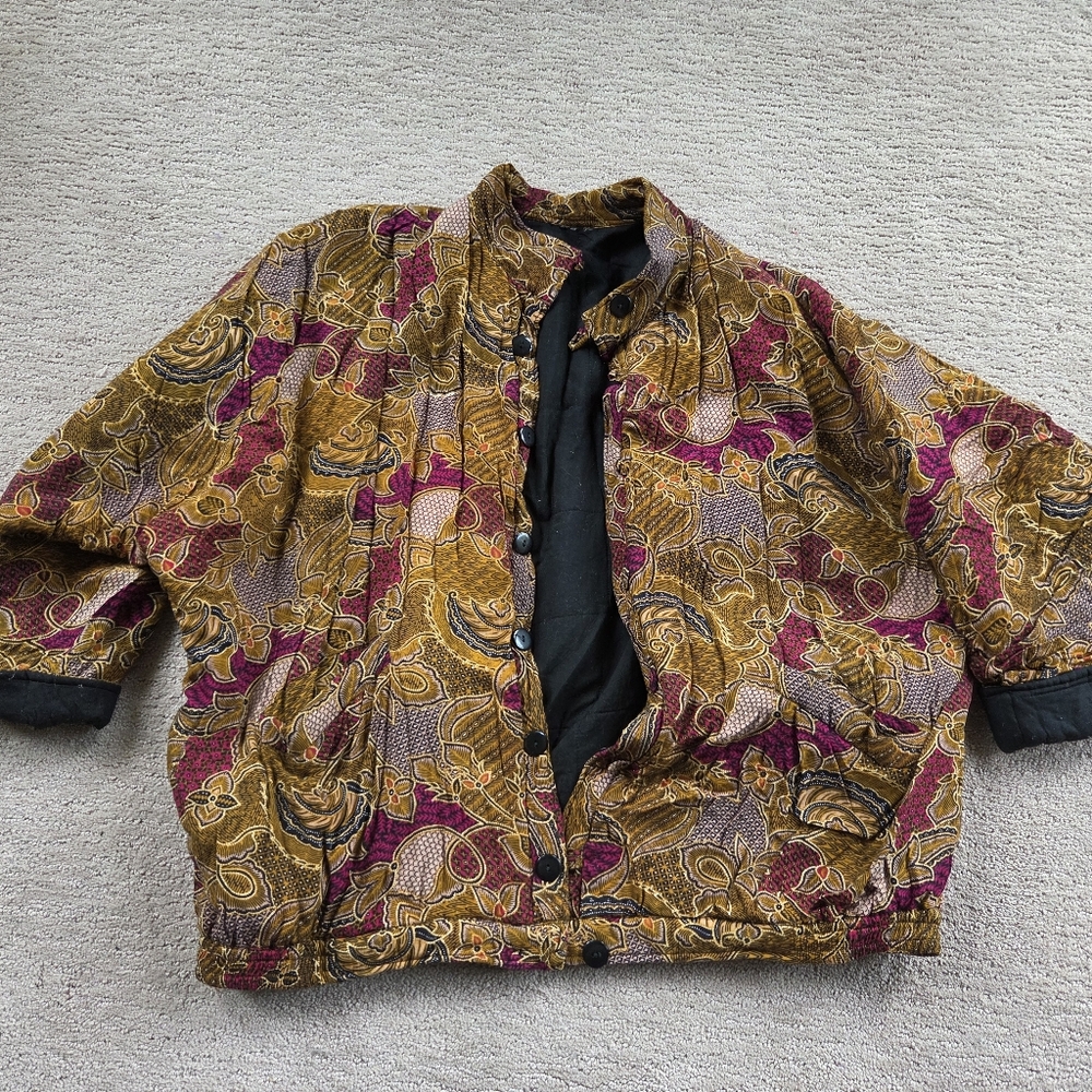 Vintage Batik Style Bomber Jacket Womens Size L Reversible